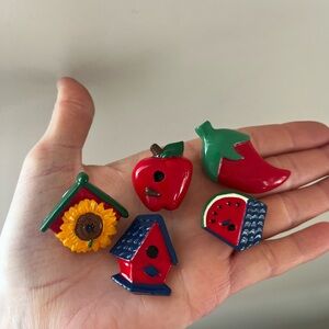 Colorful Fruit and Birdhouse Button Covers Vintage